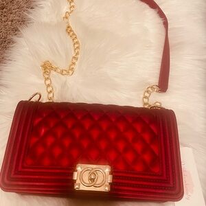 Red Quilted Chain Shoulder Bag